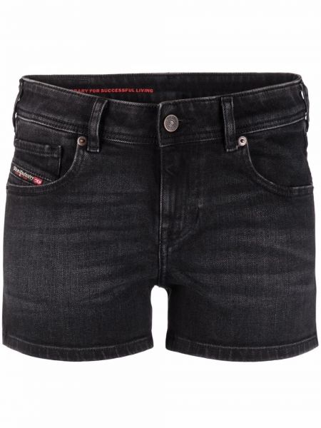Kratke jeans hlače z vezenjem Diesel črna