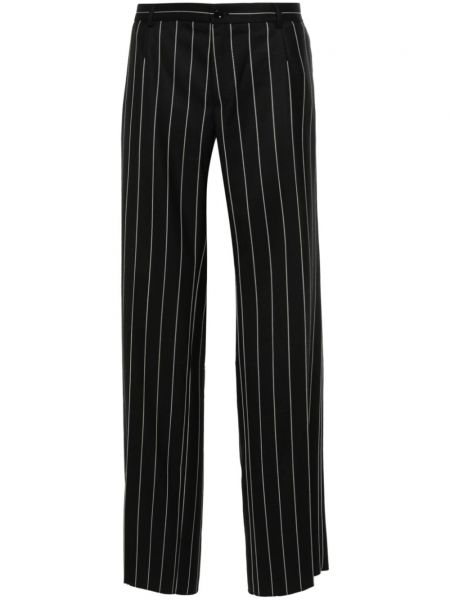 Pruhované vlněné rovné kalhoty Dolce & Gabbana černé