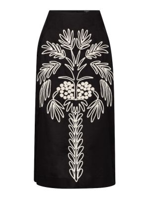 Bavlněné midi sukně s výšivkou Johanna Ortiz - černá