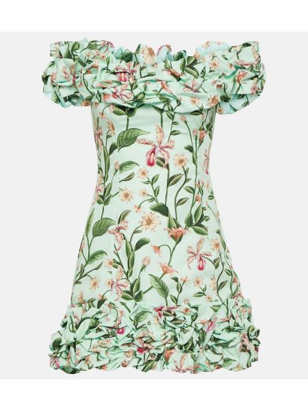 Mini vestido de algodón de flores Agua By Agua Bendita verde