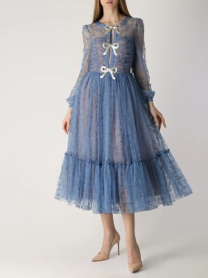 Коктейльное платье с сеткой Saloni голубое