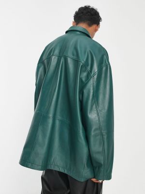 Кожаная куртка оверсайз Asos зеленая