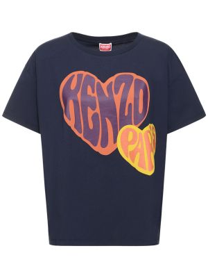 Brīva piegriezuma kokvilnas t-krekls ar sirsniņām Kenzo Paris zils