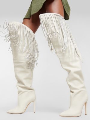 Stivali di gomma con frange di pelle Paris Texas bianco