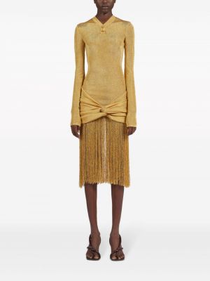 Sukienka koktajlowa z frędzli bawełniana Ferragamo złota