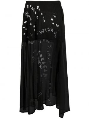 Асиметрична миди пола с принт Yohji Yamamoto черно