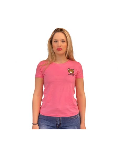 Koszulka bawełniana relaxed fit Moschino różowa