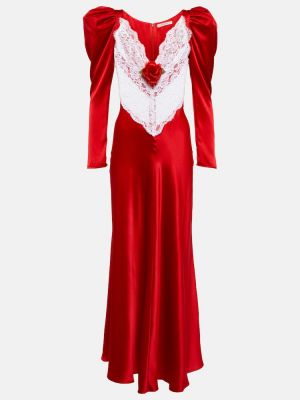 Копринена макси рокля с дантела Rodarte червено