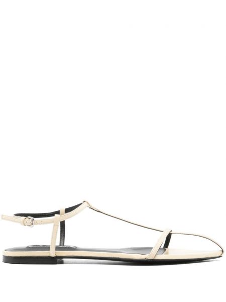 Kožené sandály bez podpatku Jil Sander bílé