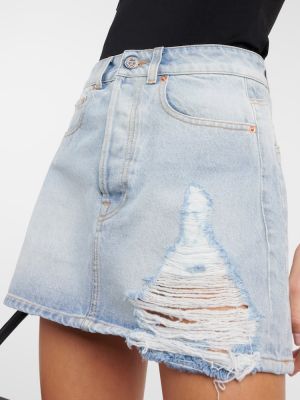 Spódnica jeansowa z przetarciami Vetements niebieska
