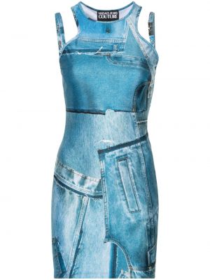 Mini haljina s printom Versace Jeans Couture plava