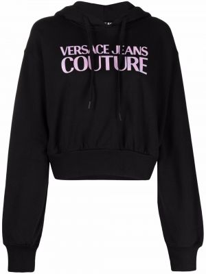 Trykt bomull hettegenser Versace Jeans Couture svart