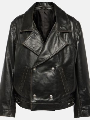 Oversized δερμάτινο μπουφάν Victoria Beckham μαύρο