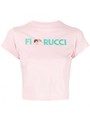 Camiseta con bordado Fiorucci rosa
