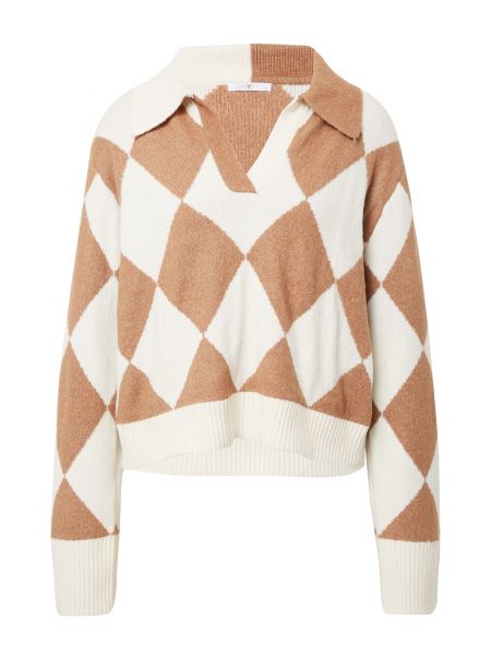 Kockovaný priliehavý sveter s dlhými rukávmi Hailys - biela
