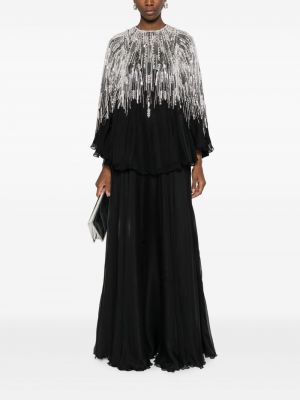 Křišťálové šifonové večerní šaty Dina Melwani černé