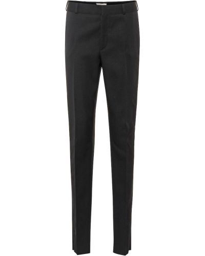 Vlnené rovné nohavice s vysokým pásom Saint Laurent čierna