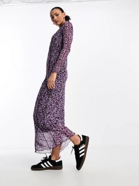 Длинное платье в цветочек с принтом Noisy May фиолетовое