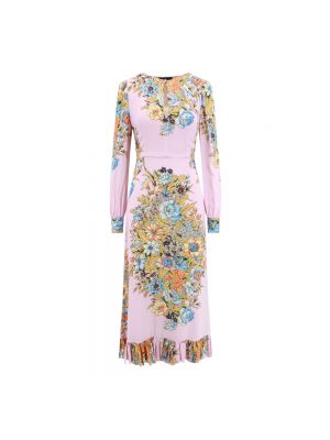 Sukienka długa z falbankami Etro fioletowa