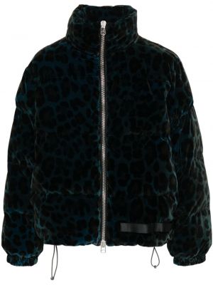 Zamatová páperová bunda s potlačou s leopardím vzorom Oamc