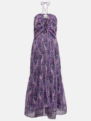 Bavlnené hodvábne midi šaty Isabel Marant modrá