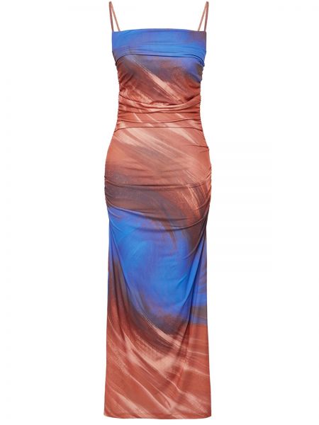 Pletena midi haljina s printom Trendyol smeđa