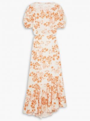 Платье миди из хлопка и смеси ECOVERO с праздничным вырезом и цветочным принтом PEONY оранжевый