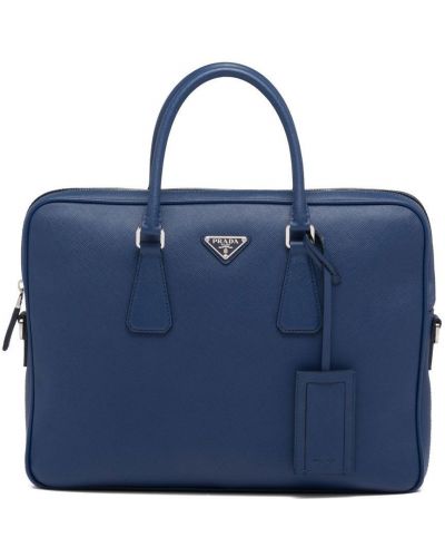 Kožna torba za laptop Prada plava