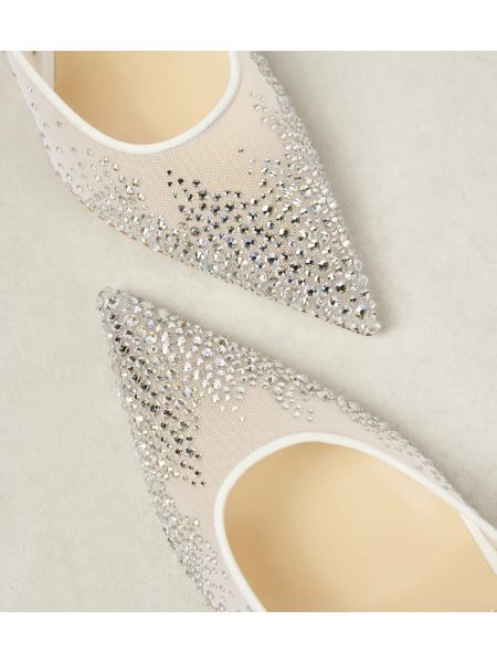 Pantofi cu toc plasă de cristal Jimmy Choo alb