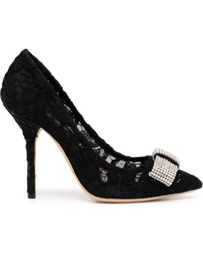 Pantofi cu toc cu funde din dantelă Dolce & Gabbana negru
