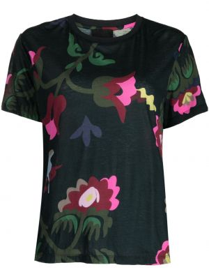 Tricou din bumbac cu model floral cu imagine Cynthia Rowley negru