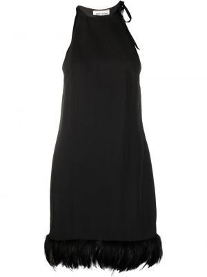 Mini haljina bez rukava sa perjem Saint Laurent crna