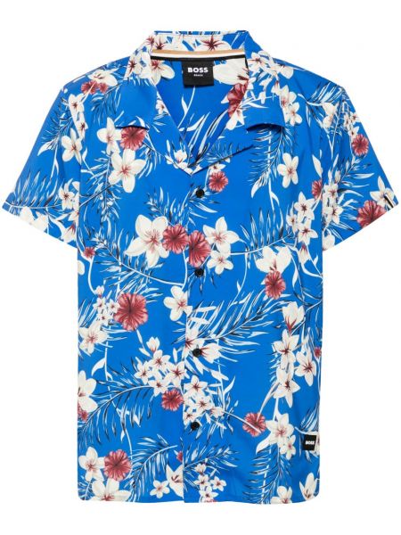 Риза с принт в тропически десен Boss синьо