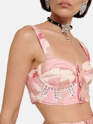 Sutien bralette din bumbac cu model camuflaj Alessandra Rich roz