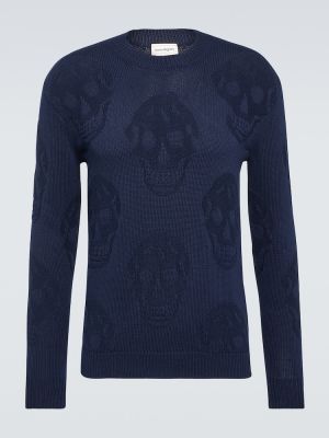 Памучен пуловер Alexander Mcqueen синьо