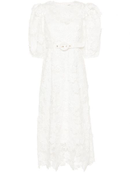 Φλοράλ φόρεμα με ζώνη με δαντέλα Zimmermann λευκό