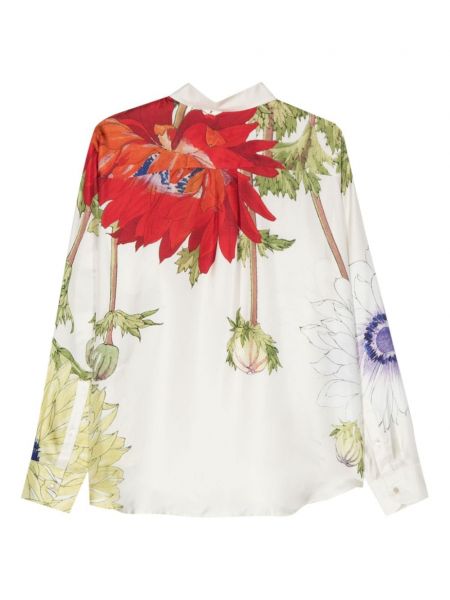 Zīda krekls ar ziediem ar apdruku Pierre-louis Mascia balts