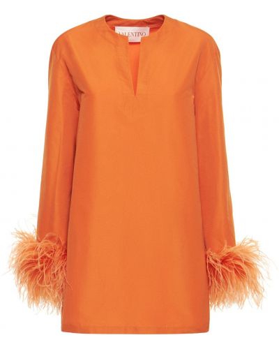 Mini šaty z peří Valentino oranžové