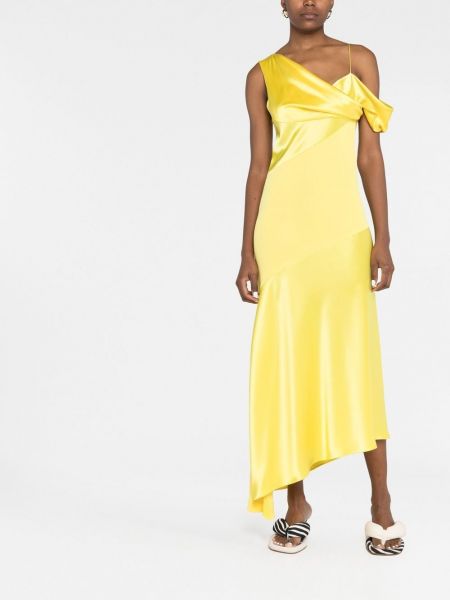 Drapované asymetrické midi šaty Loewe žluté