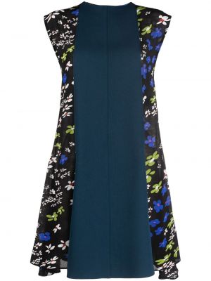 Květinové koktejlové šaty bez rukávů na zip Nina Ricci - modrá