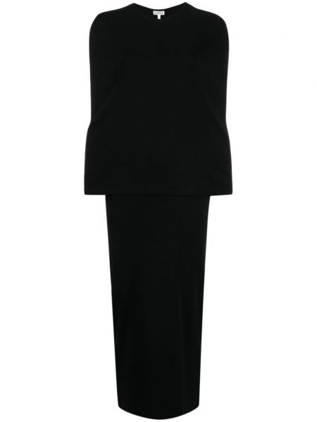 Bavlnené midi šaty s okrúhlym výstrihom Loewe čierna