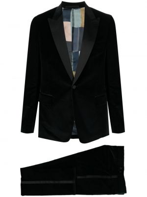 Žametna ukrojena obleka iz rebrastega žameta Paul Smith črna