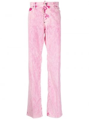 Tie-dye ravne hlače s potiskom Dsquared2 roza