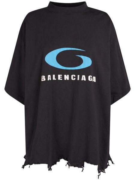 T-shirt i bomull med mönster Balenciaga svart