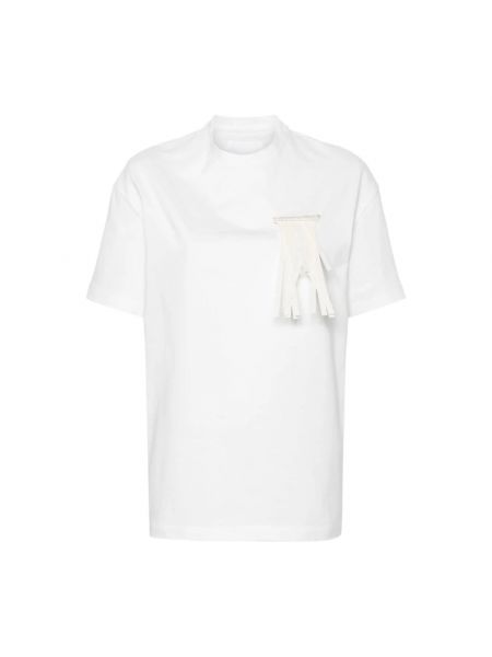Koszulka z frędzli bawełniana Jil Sander biała