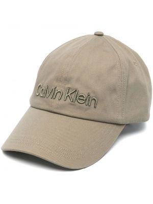 Haftowana czapka z daszkiem bawełniana Calvin Klein zielona