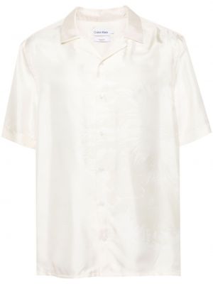Копринена риза на цветя с принт Calvin Klein бежово