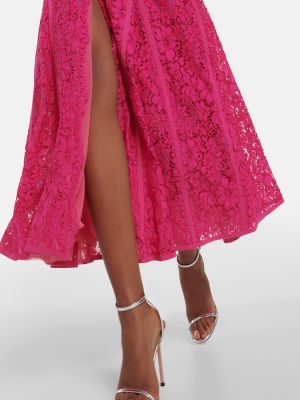 Vestido largo de encaje Costarellos rosa