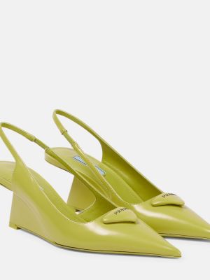 Кожени полуотворени обувки с отворена пета Prada зелено