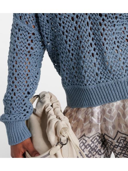 Памучен пуловер Brunello Cucinelli синьо